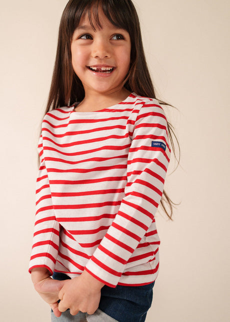 Saint James MINQUIERS KIDS - Authentic Breton Shirt for Kids in Soft Cotton (WHITE / RED)