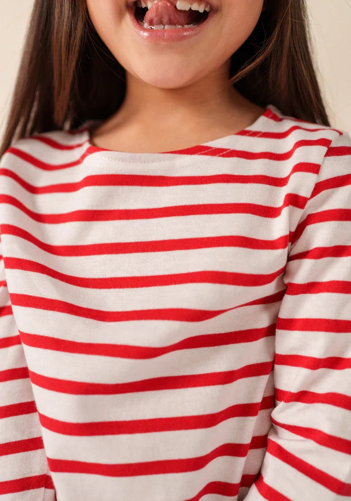Saint James MINQUIERS KIDS - Authentic Breton Shirt for Kids in Soft Cotton (WHITE / RED)