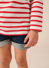 Saint James MINQUIERS KIDS - Authentic Breton Shirt for Kids in Soft Cotton (WHITE / RED)