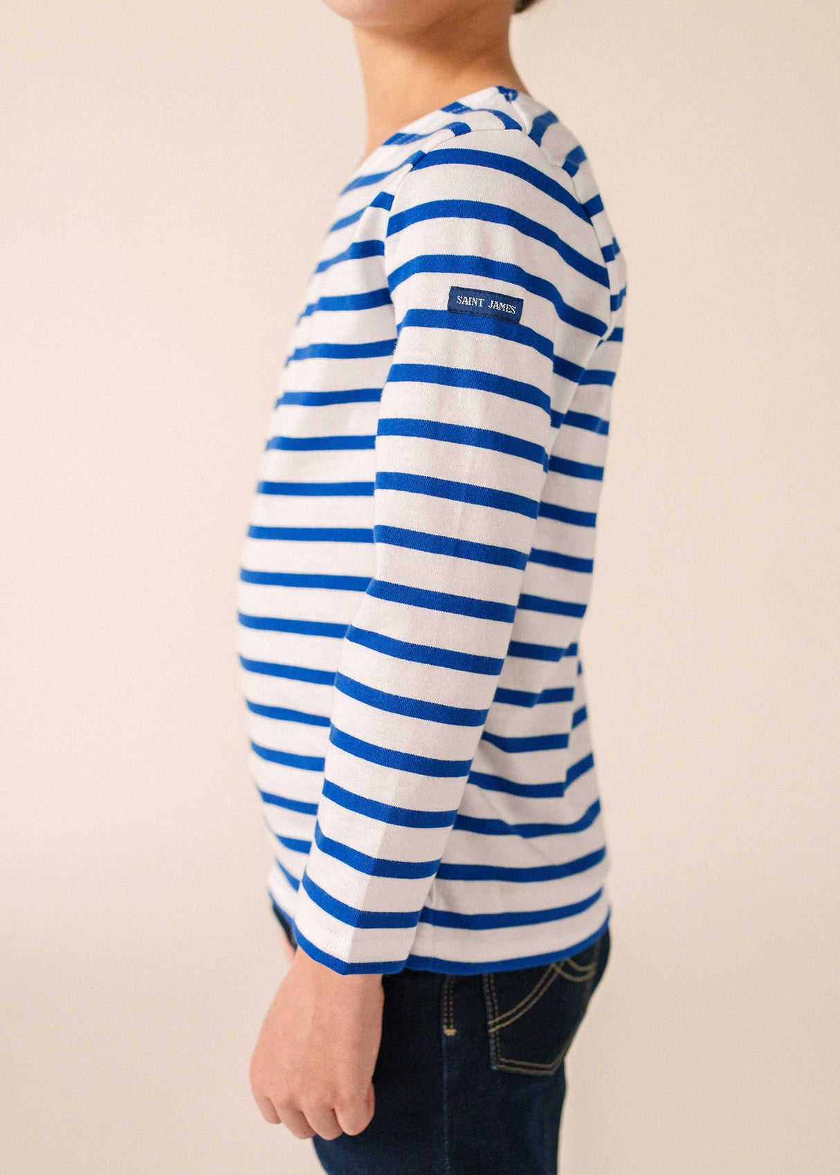 Saint James MINQUIERS KIDS - Authentic Breton Shirt for Kids in Soft Cotton (WHITE / ROYAL BLUE)