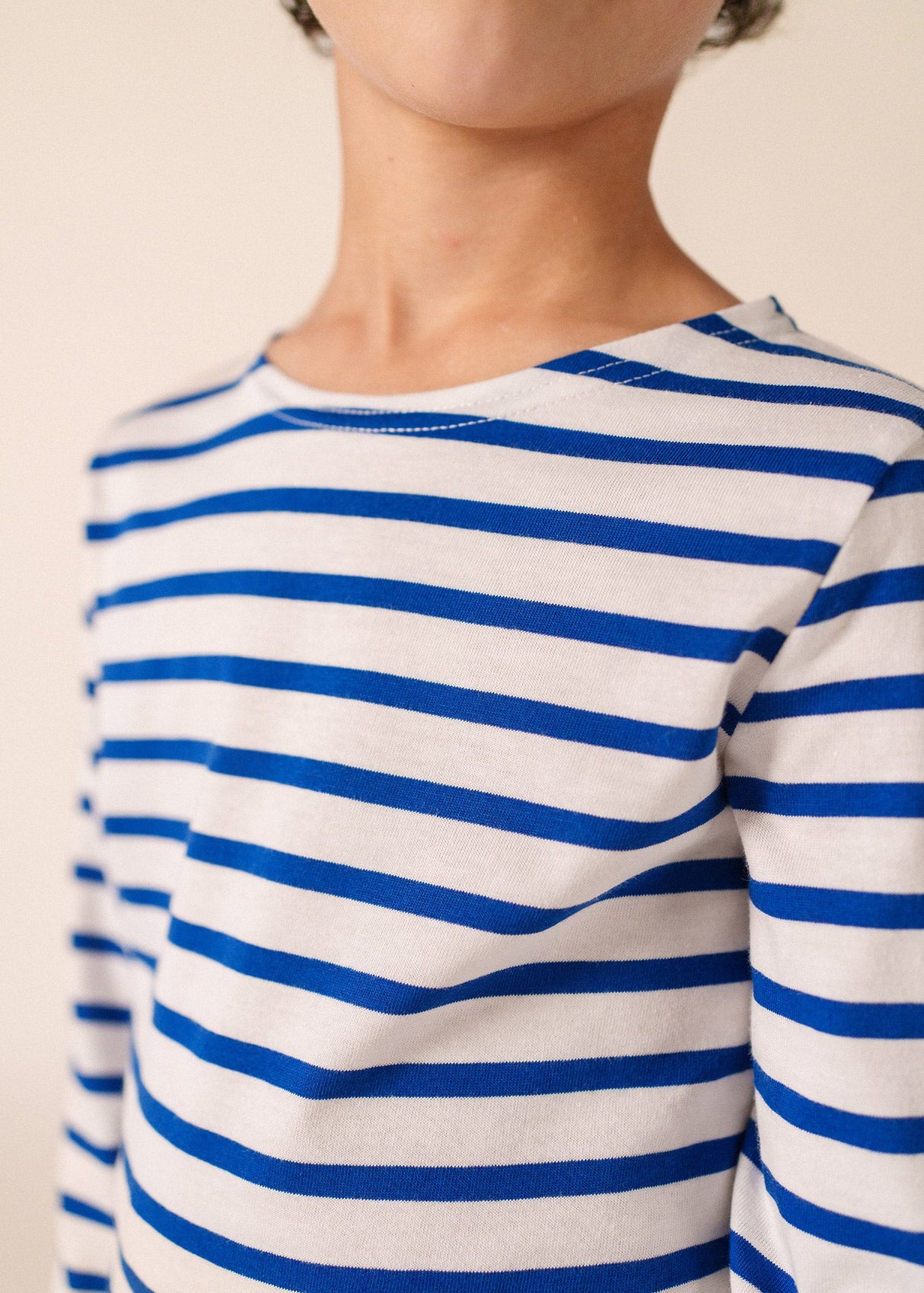 Saint James MINQUIERS KIDS - Authentic Breton Shirt for Kids in Soft Cotton (WHITE / ROYAL BLUE)