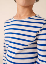Saint James MINQUIERS KIDS - Authentic Breton Shirt for Kids in Soft Cotton (WHITE / ROYAL BLUE)
