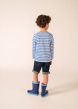 Saint James MINQUIERS KIDS - Authentic Breton Shirt for Kids in Soft Cotton (WHITE / ROYAL BLUE)