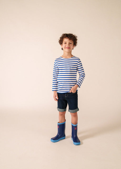Saint James MINQUIERS KIDS - Authentic Breton Shirt for Kids in Soft Cotton (WHITE / ROYAL BLUE)