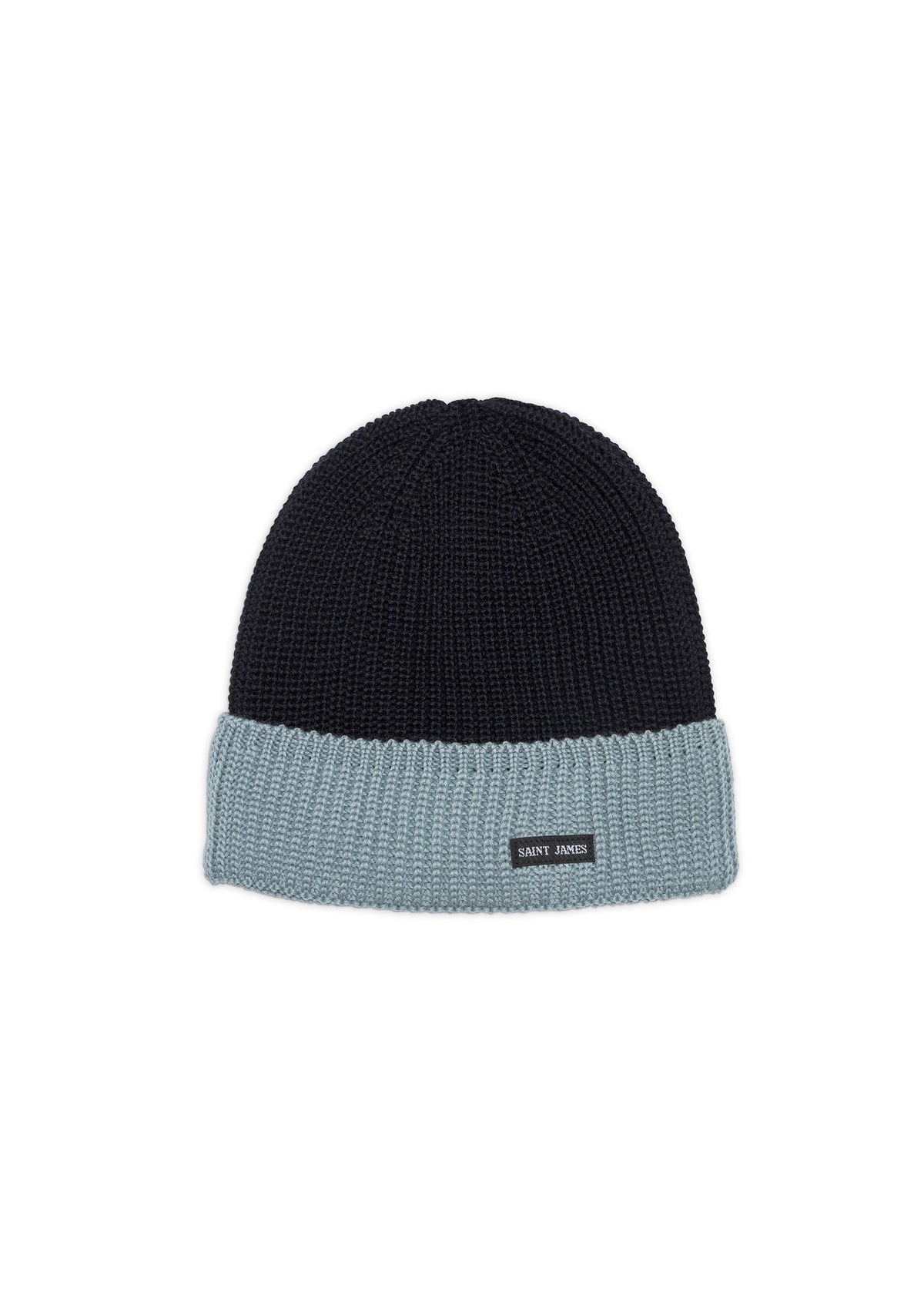 CANOT - Two-Tone Soft Wool Beanie in Purl Knit  (NAVY / LIGHT COASTAL BLUE)
