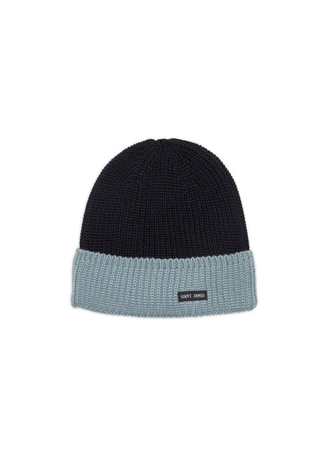 CANOT - Two-Tone Soft Wool Beanie in Purl Knit  (NAVY / LIGHT COASTAL BLUE)
