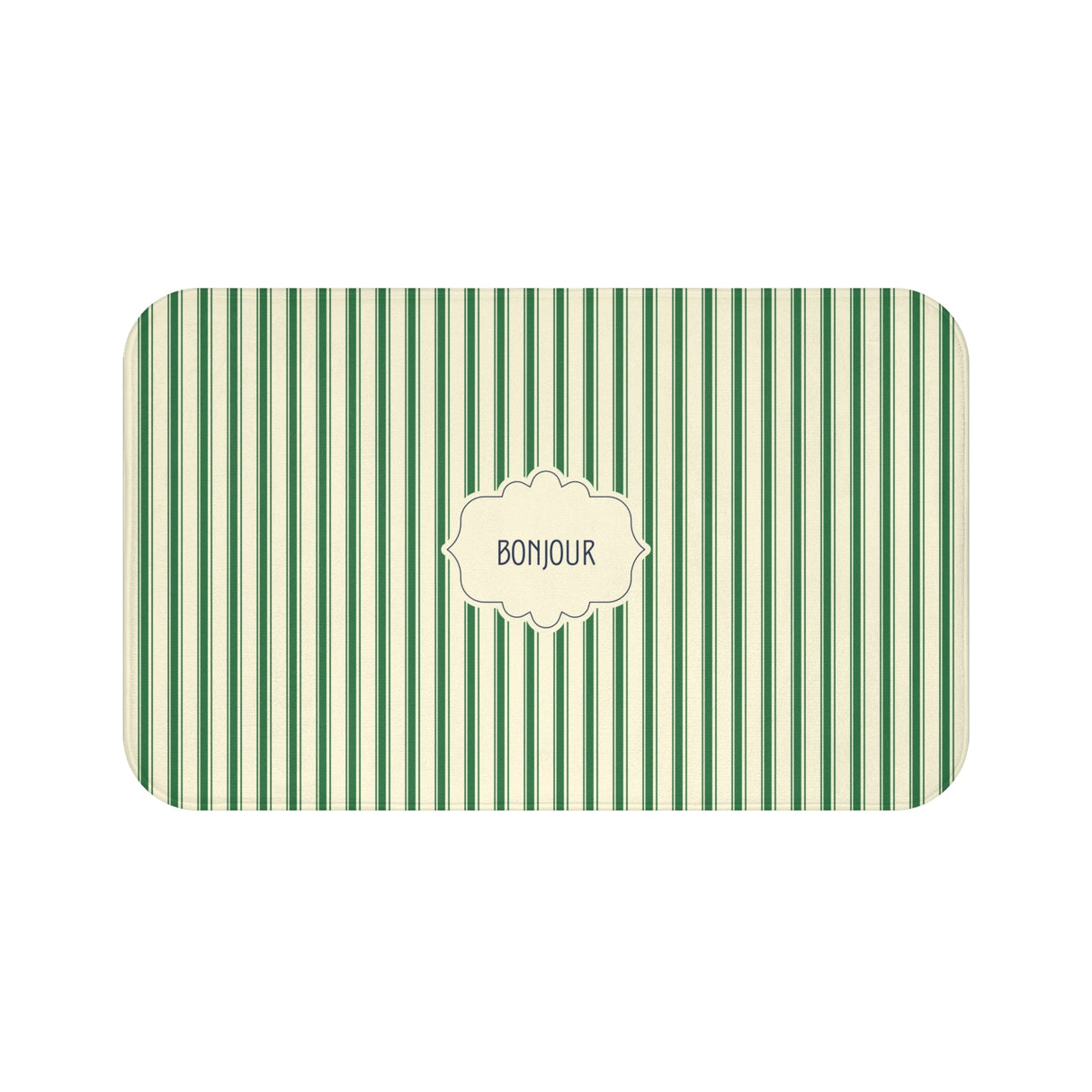 Bonjour GREEN Stripe Bath Mat — Vintage French Bathroom Rug