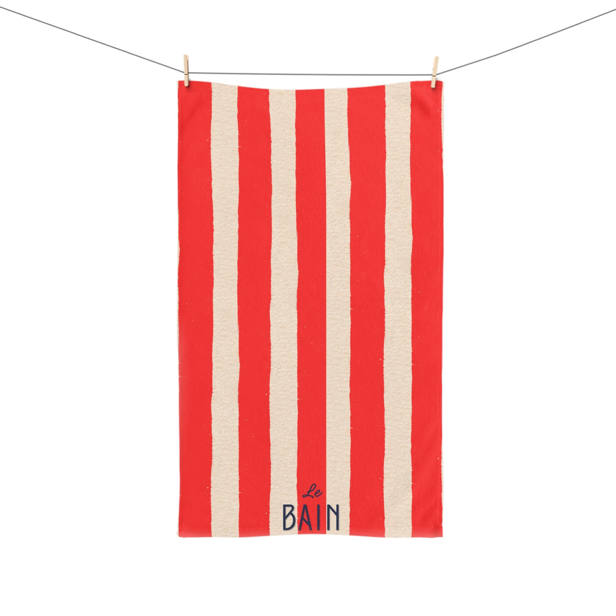 Le Bain Coral Red Striped Hand Towel