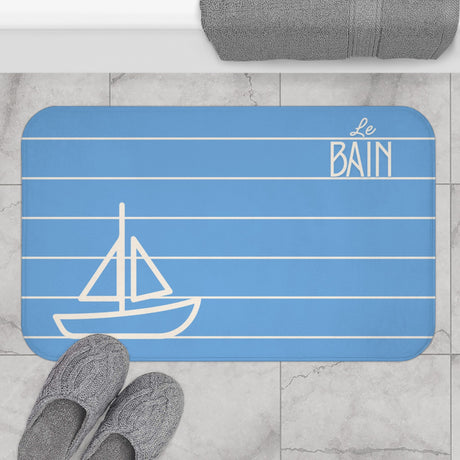 Nautical Baby Blue “Le Bain” Bath Mat