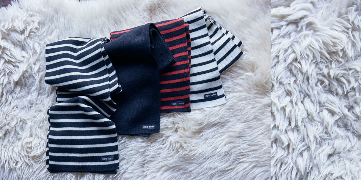 Saint James DUGUAY - Striped Scarf in Comfortable Wool Blend (IVORY / NAVY)