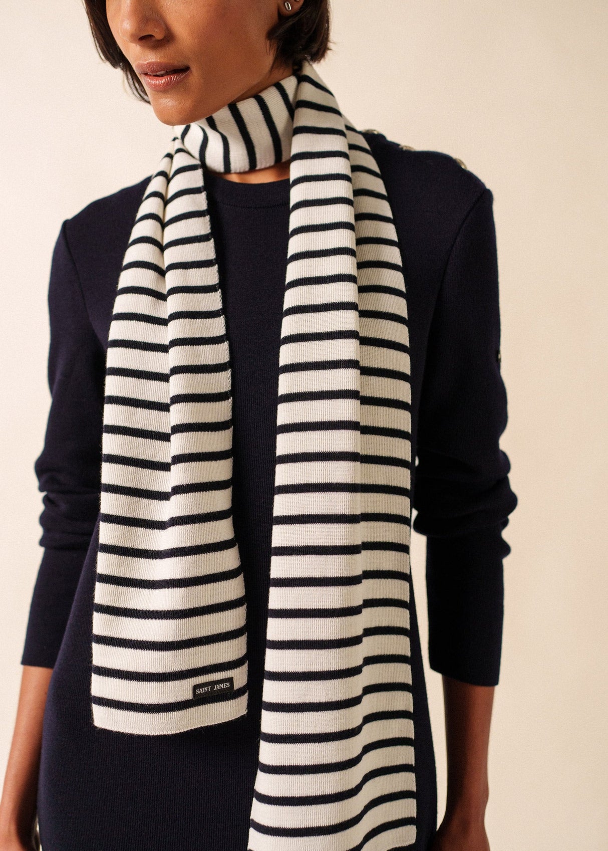 Saint James DUGUAY - Striped Scarf in Comfortable Wool Blend (IVORY / NAVY)