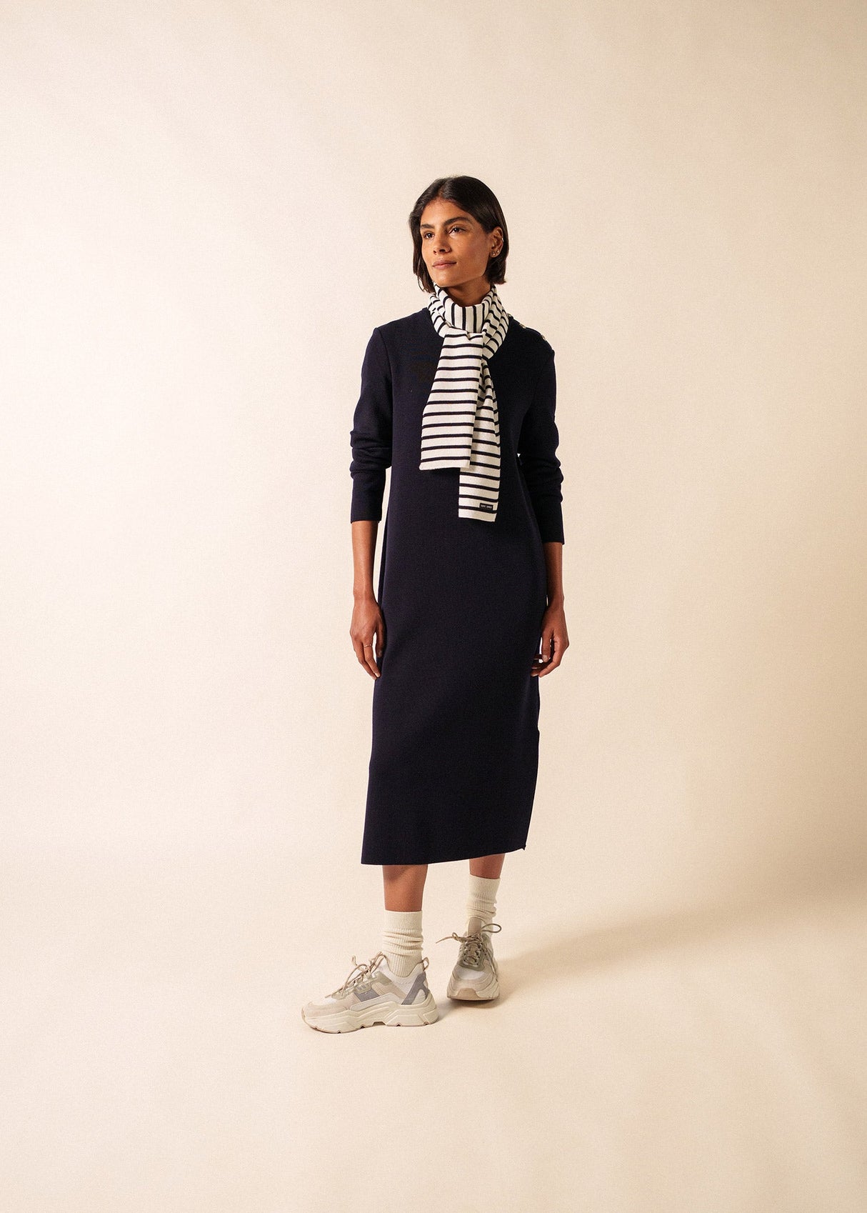 Saint James DUGUAY - Striped Scarf in Comfortable Wool Blend (IVORY / NAVY)