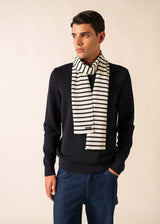 Saint James DUGUAY - Striped Scarf in Comfortable Wool Blend (IVORY / NAVY)