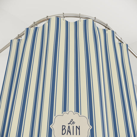 Le Bain Striped French Blue Shower Curtain | Nautical French Bathroom