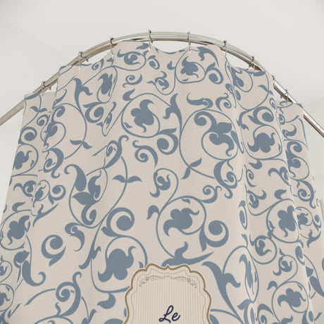 French 'Le Bain' Elegant Floral Shower Curtain | Neutral Beige Vintage Bath