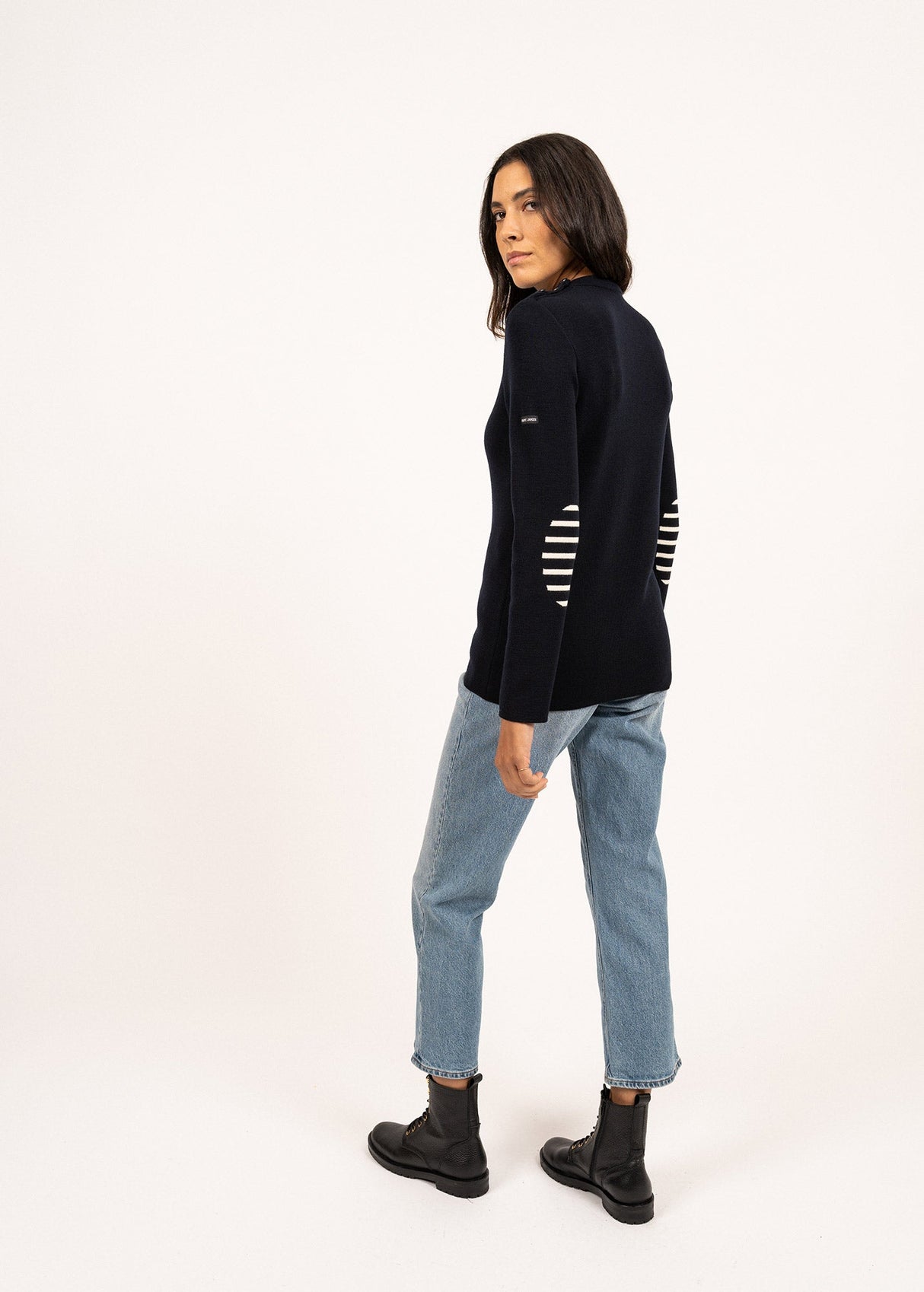 Saint James BREGANCON - Breton Sweater with Jacquard Elbow Patch for Women (NAVY)