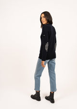 Saint James BREGANCON - Breton Sweater with Jacquard Elbow Patch for Women (NAVY)