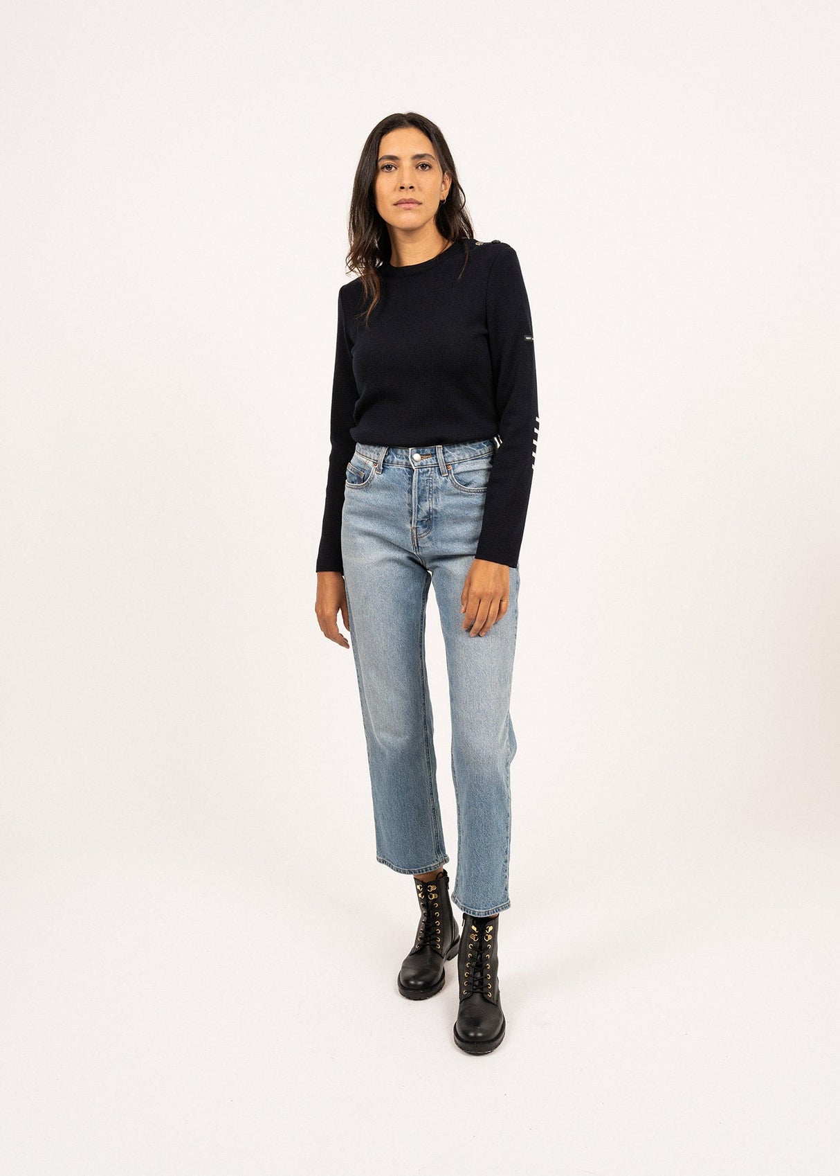 Saint James BREGANCON - Breton Sweater with Jacquard Elbow Patch for Women (NAVY)