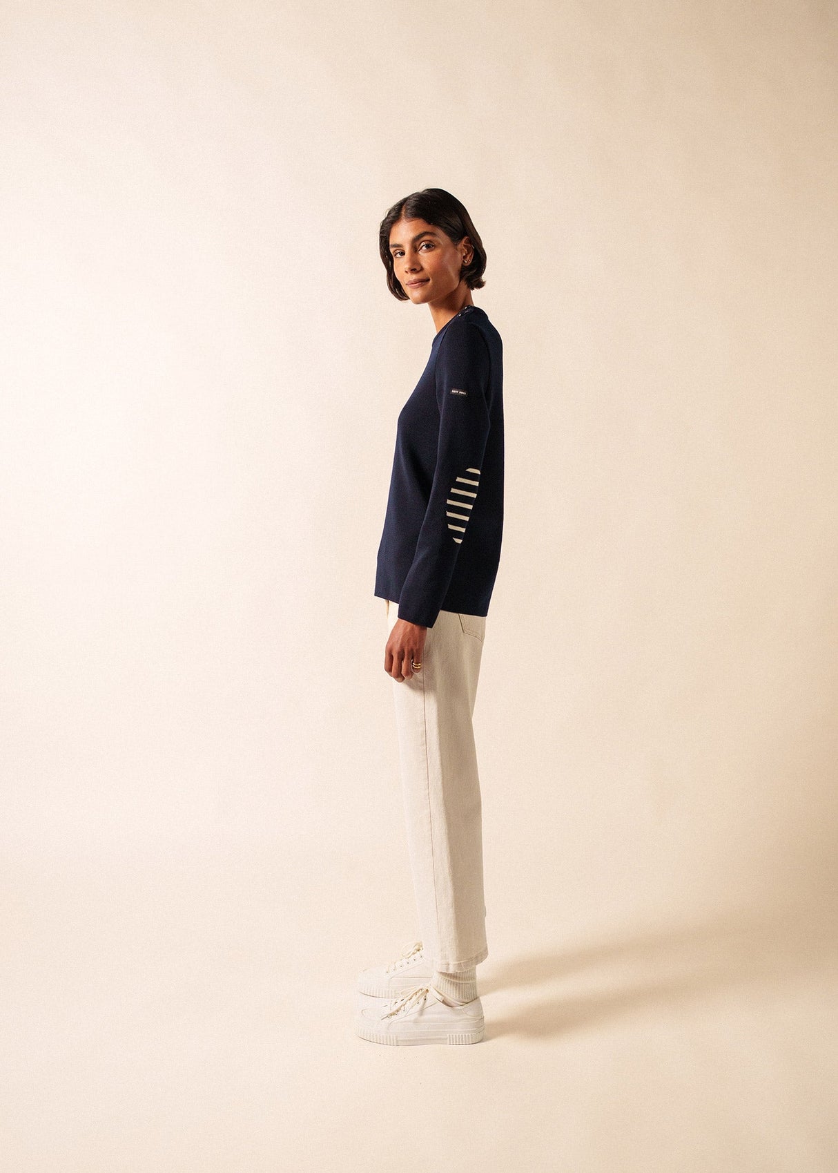 Saint James BREGANCON - Breton Sweater with Jacquard Elbow Patch for Women (NAVY)