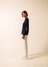 Saint James BREGANCON - Breton Sweater with Jacquard Elbow Patch for Women (NAVY)