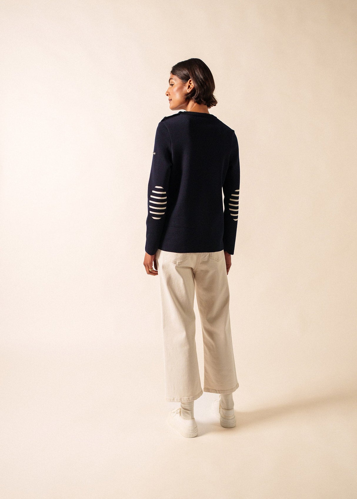 Saint James BREGANCON - Breton Sweater with Jacquard Elbow Patch for Women (NAVY)