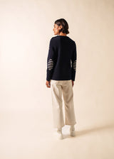 Saint James BREGANCON - Breton Sweater with Jacquard Elbow Patch for Women (NAVY)
