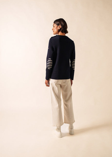 Saint James BREGANCON - Breton Sweater with Jacquard Elbow Patch for Women (NAVY)