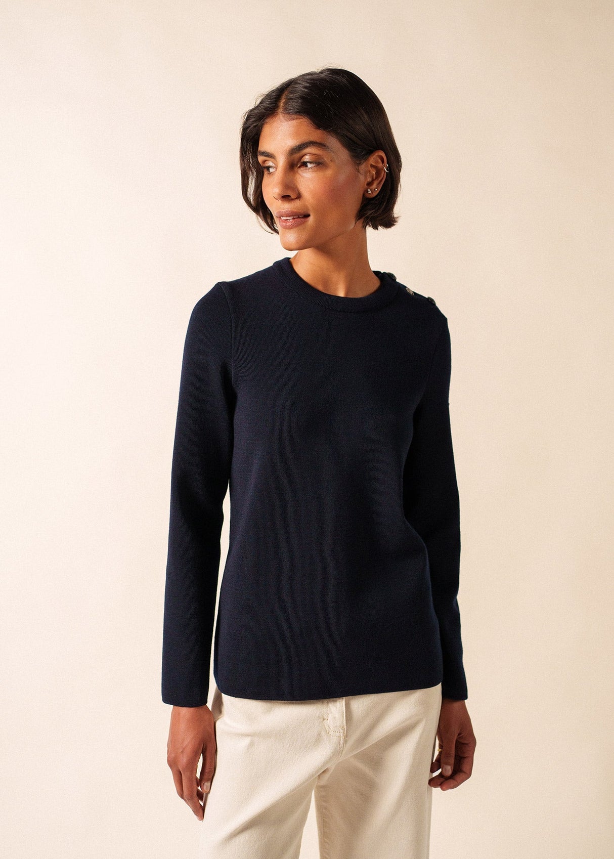 Saint James BREGANCON - Breton Sweater with Jacquard Elbow Patch for Women (NAVY)