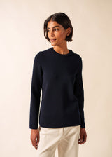 Saint James BREGANCON - Breton Sweater with Jacquard Elbow Patch for Women (NAVY)