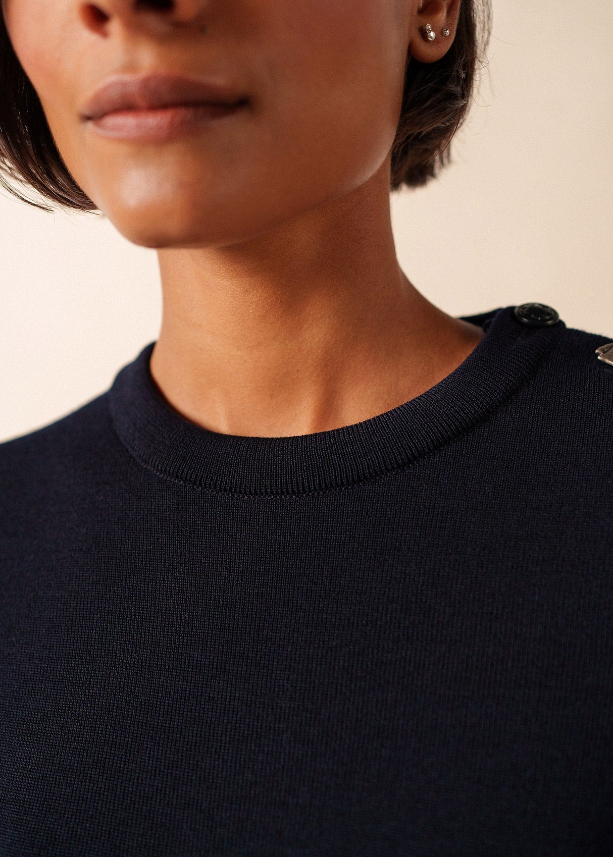 Saint James BREGANCON - Breton Sweater with Jacquard Elbow Patch for Women (NAVY)