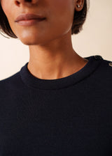 Saint James BREGANCON - Breton Sweater with Jacquard Elbow Patch for Women (NAVY)