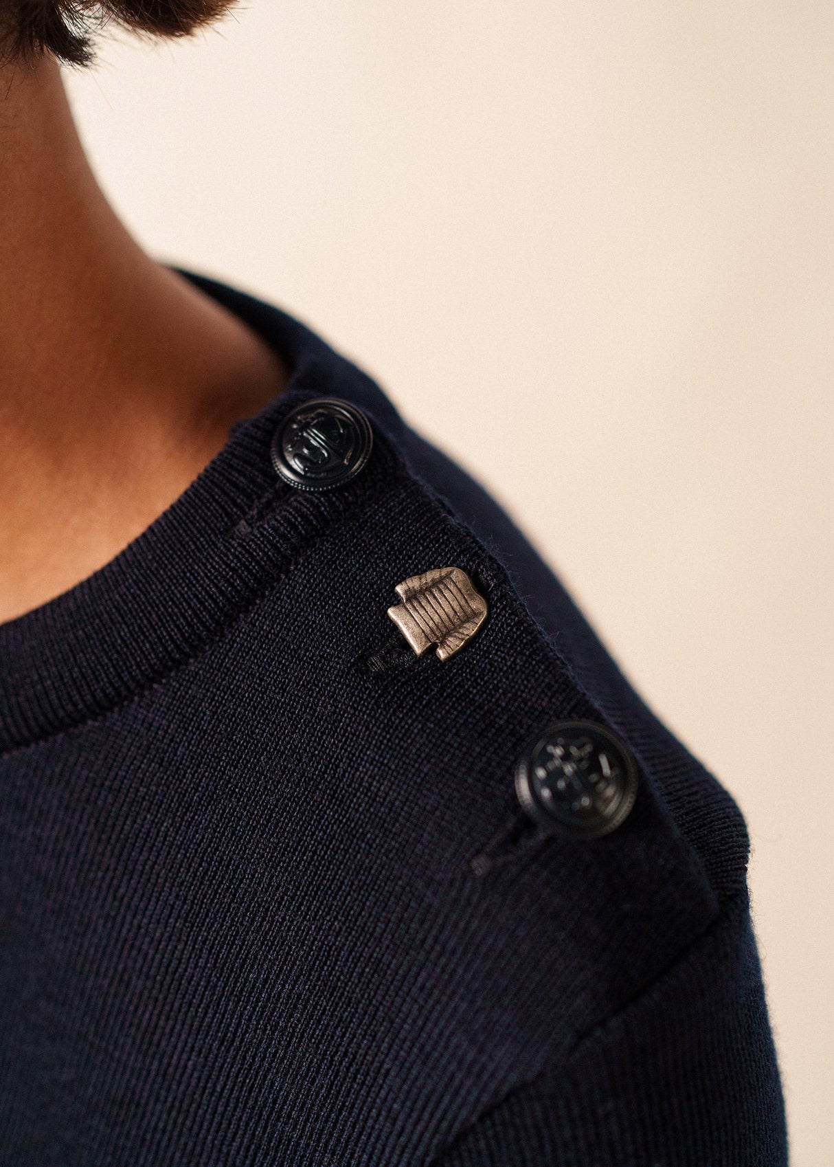 Saint James BREGANCON - Breton Sweater with Jacquard Elbow Patch for Women (NAVY)