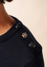 Saint James BREGANCON - Breton Sweater with Jacquard Elbow Patch for Women (NAVY)