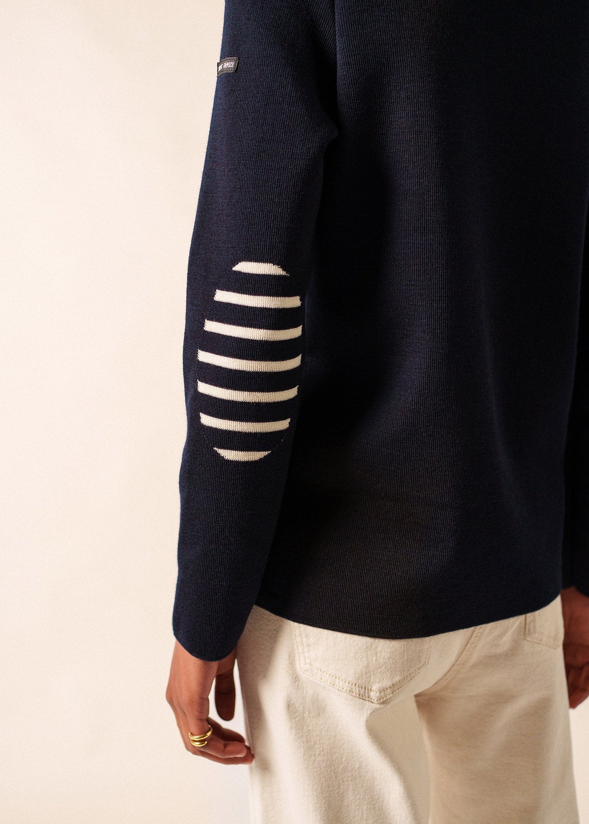 Saint James BREGANCON - Breton Sweater with Jacquard Elbow Patch for Women (NAVY)