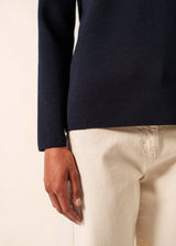 Saint James BREGANCON - Breton Sweater with Jacquard Elbow Patch for Women (NAVY)