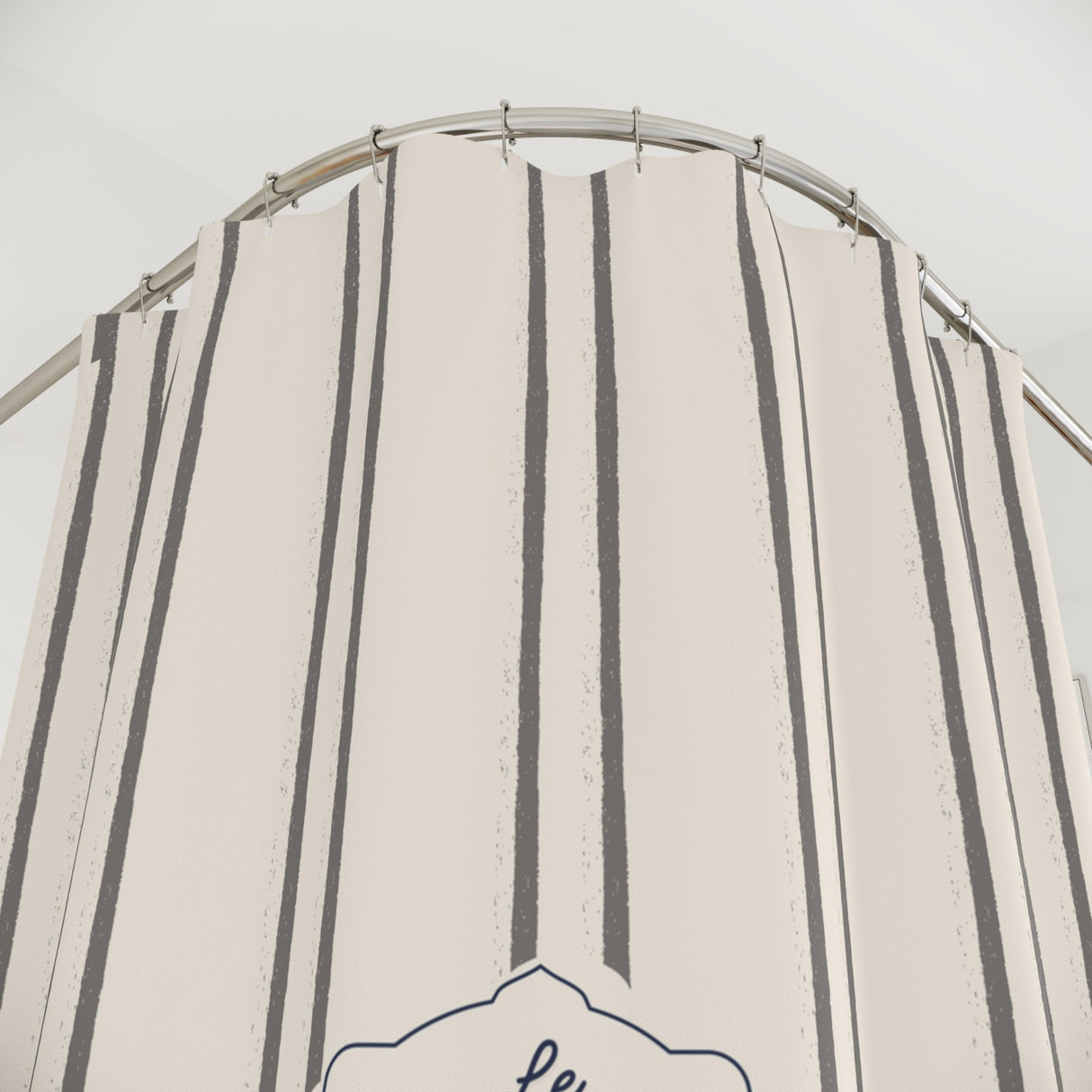Shower Curtain — Grey Striped French 'Le Bain' Bathroom Decor