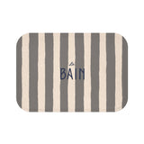 Le Bain Striped Bathroom Bath Mat — French Script, Neutral Grey & Cream