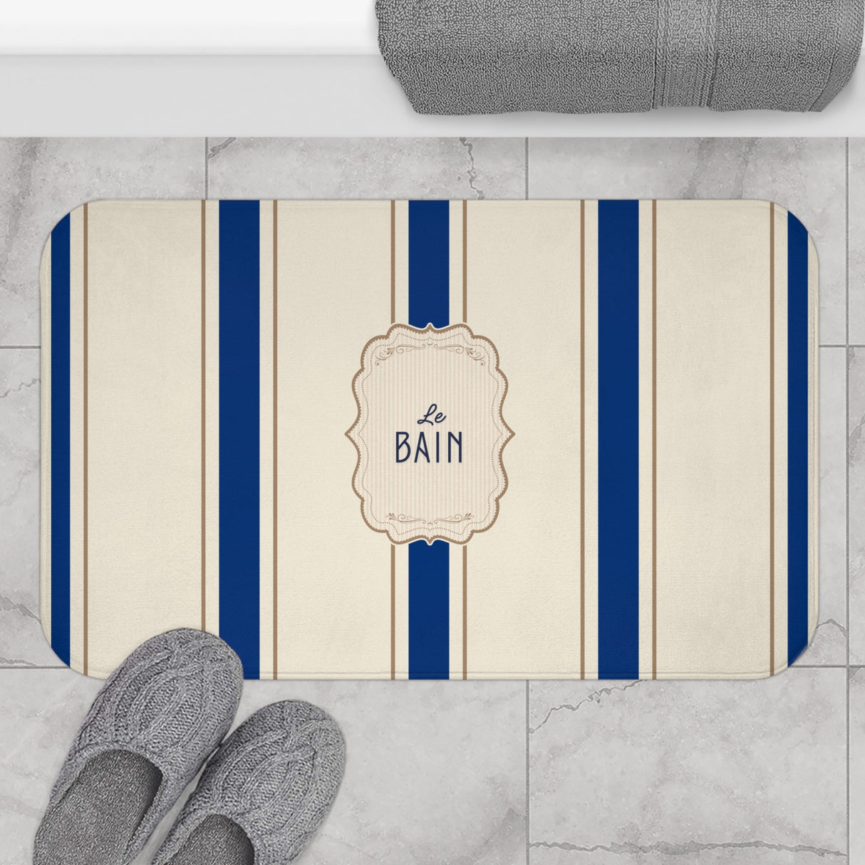 Le Bain Classic Striped Bath Mat, SEA BLUE