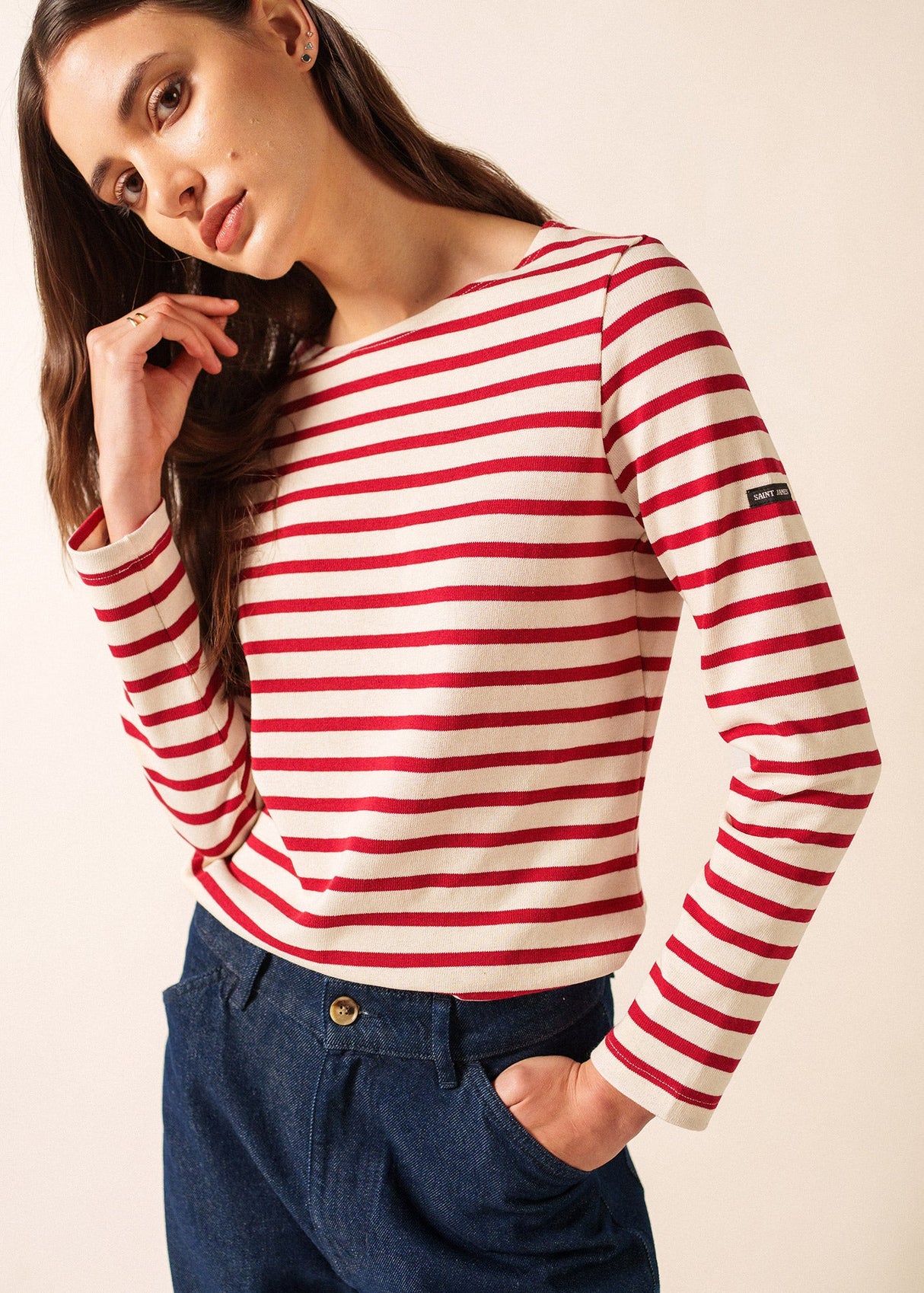 Saint James MERIDAME II - Authentic Breton Shirt | Heavyweight Cotton | Women Fit (ECRU / MAROON)