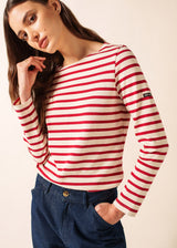 Saint James MERIDAME II - Authentic Breton Shirt | Heavyweight Cotton | Women Fit (ECRU / MAROON)
