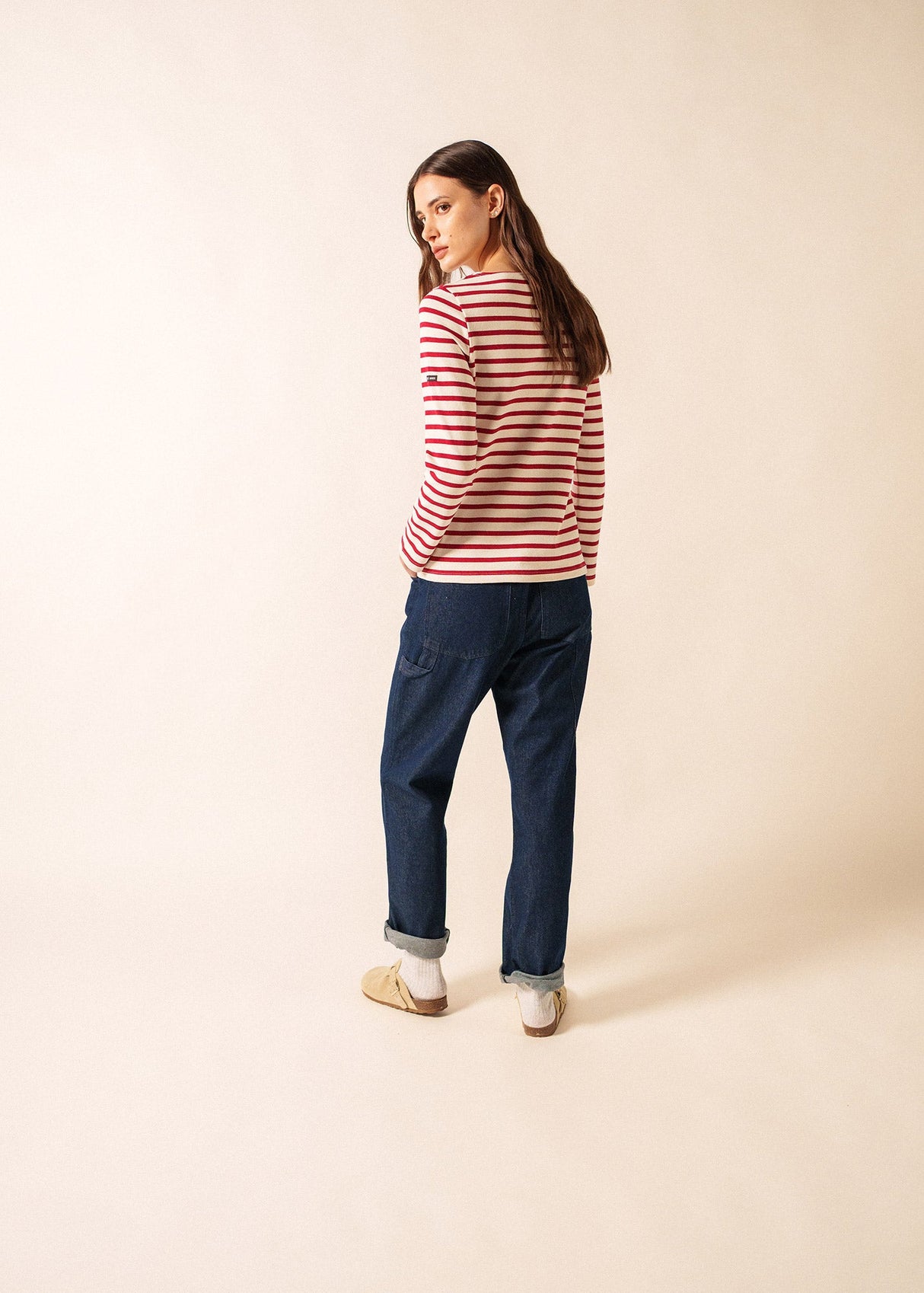 Saint James MERIDAME II - Authentic Breton Shirt | Heavyweight Cotton | Women Fit (ECRU / MAROON)