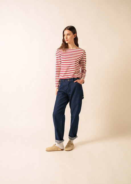 Saint James MERIDAME II - Authentic Breton Shirt | Heavyweight Cotton | Women Fit (ECRU / MAROON)