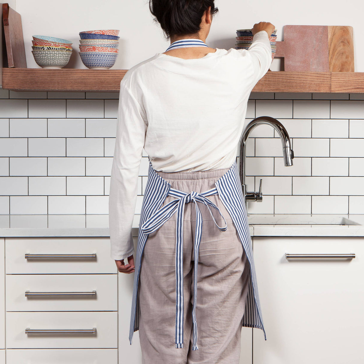 Narrow Royal Blue Stripe Chef Apron