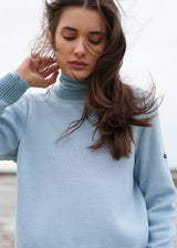 CANCALE CHINE Fisherman Sweater for Women (LIGHT COASTAL BLUE / WHITE)