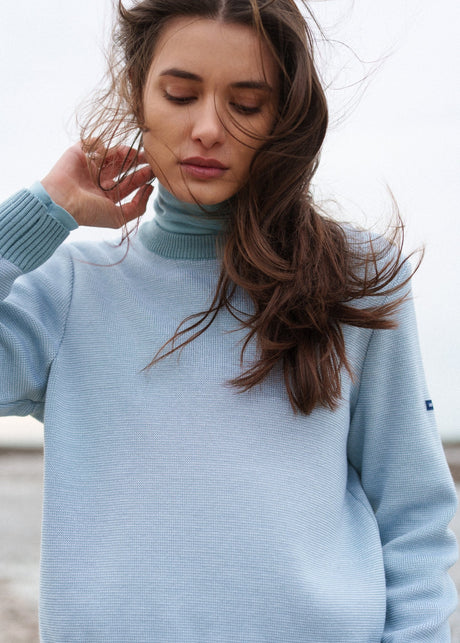 CANCALE CHINE Fisherman Sweater for Women (LIGHT COASTAL BLUE / WHITE)