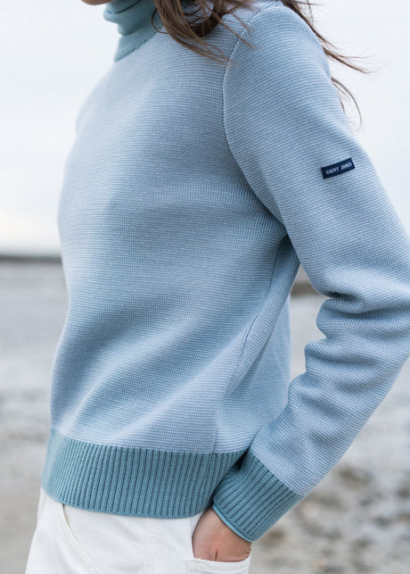 CANCALE CHINE Fisherman Sweater for Women (LIGHT COASTAL BLUE / WHITE)