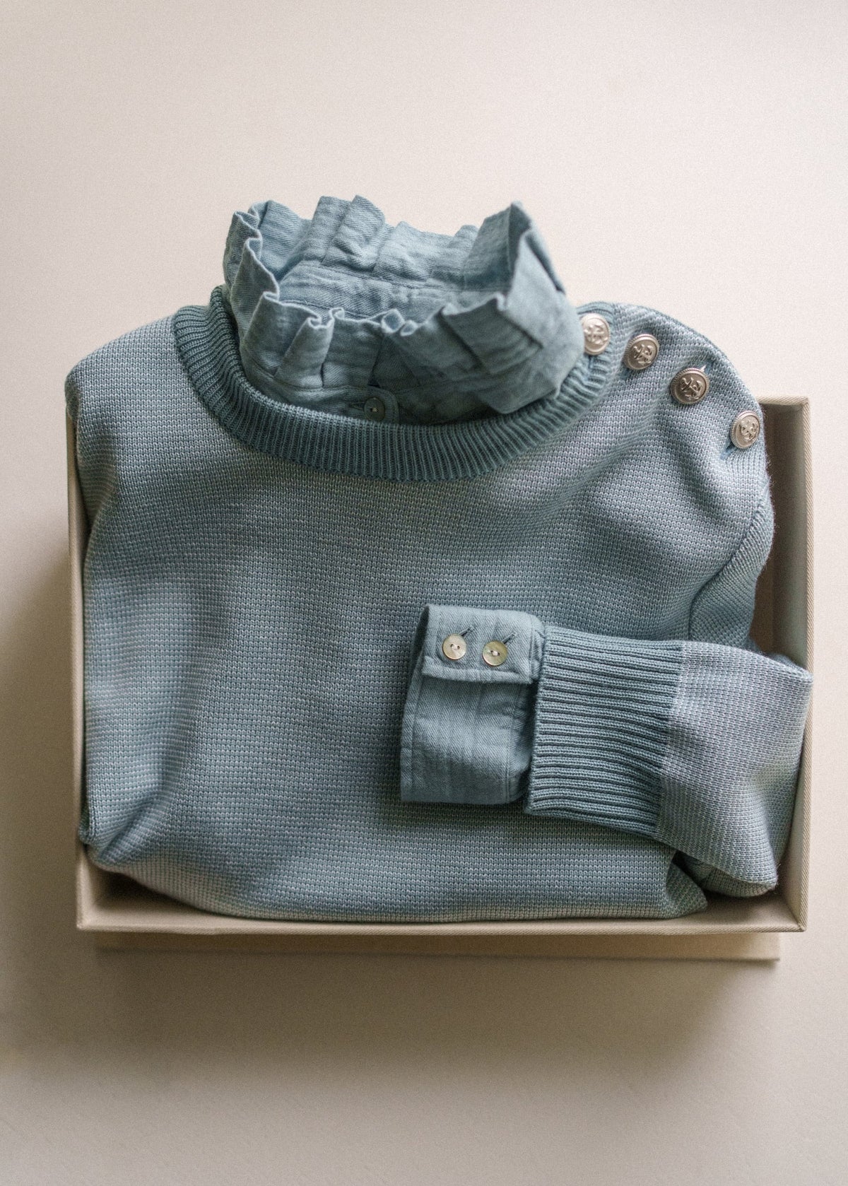 CANCALE CHINE Fisherman Sweater for Women (LIGHT COASTAL BLUE / WHITE)