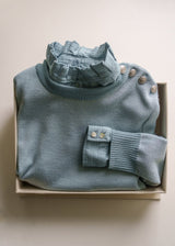 CANCALE CHINE Fisherman Sweater for Women (LIGHT COASTAL BLUE / WHITE)