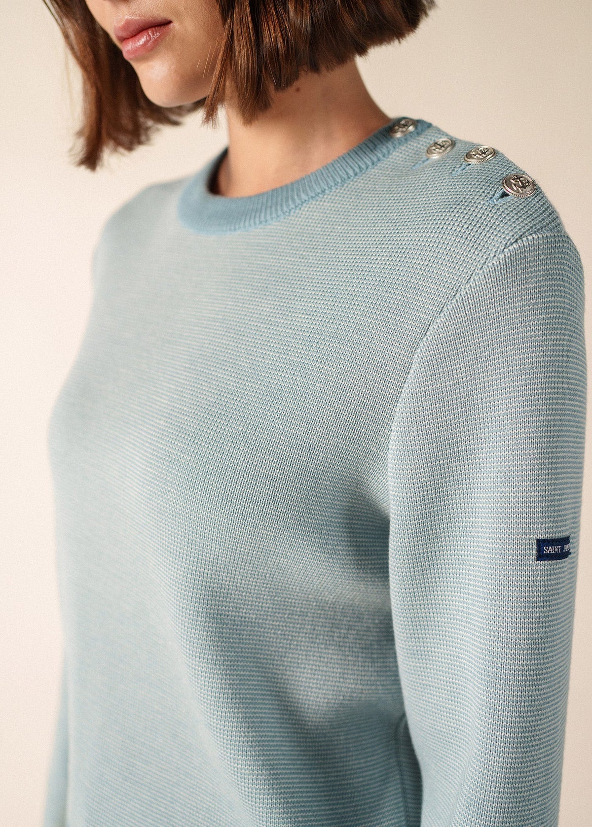 CANCALE CHINE Fisherman Sweater for Women (LIGHT COASTAL BLUE / WHITE)