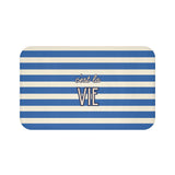 C'est la Vie Blue Striped Bath Mat — Nautical French Bathroom Rug
